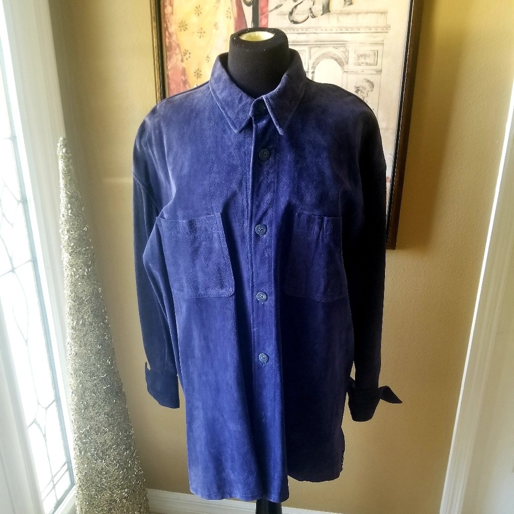 Kenneth Cole Blue Suede Button Up Jacket